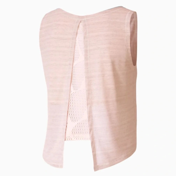 Puma Tank Top Cropped Lace Slit Open Back Mesh Burnout Rosewater Pink Size XS - Picture 10 of 12